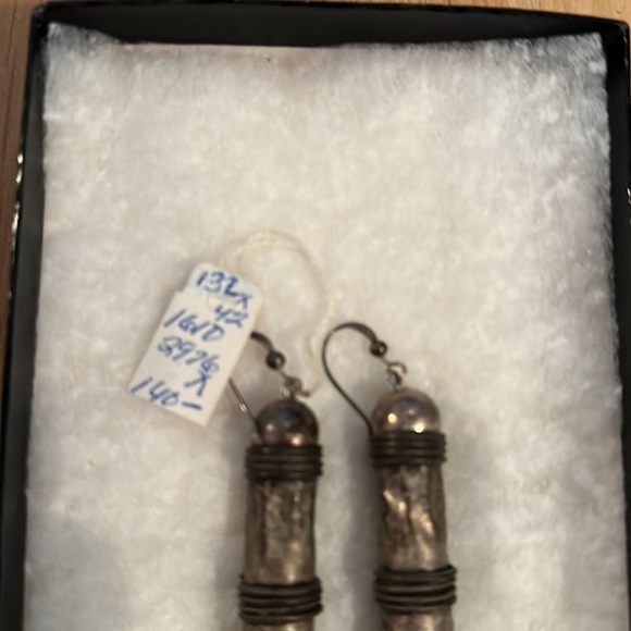 NWT Saks Fifth Avenue Hollow Distressed Fish Hook Earrings - Picture 2 of 5